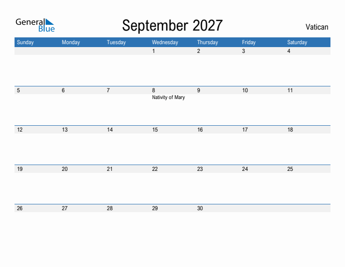 Fillable September 2027 Calendar