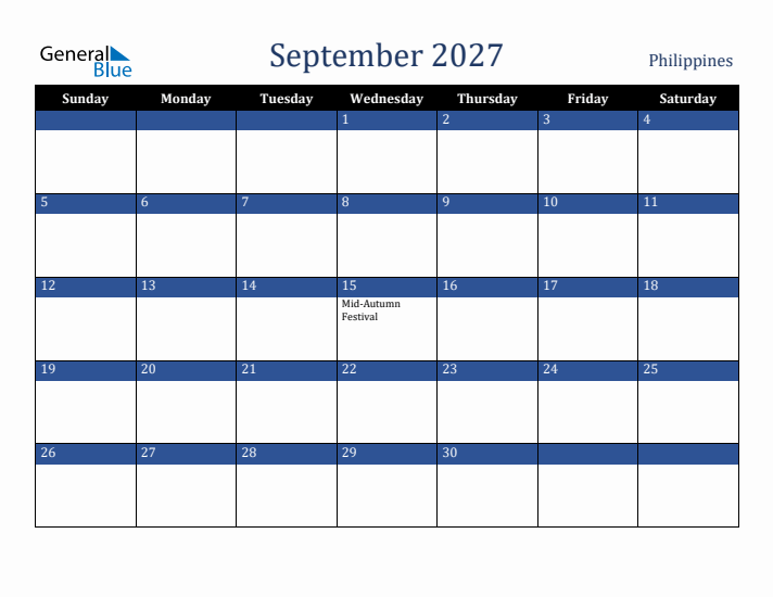 September 2027 Philippines Calendar (Sunday Start)