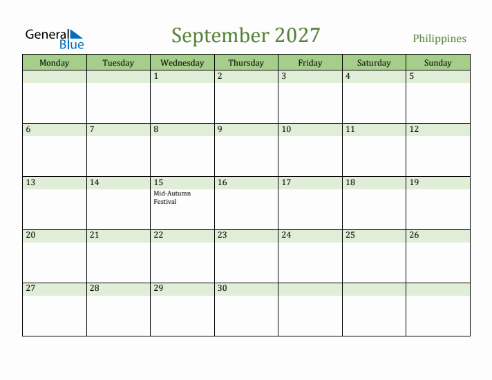 September 2027 Calendar with Philippines Holidays