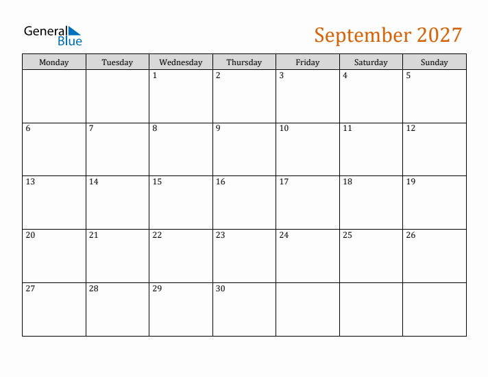 Editable September 2027 Calendar
