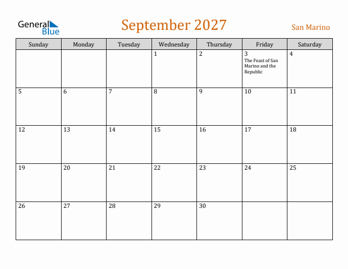September 2027 Holiday Calendar with Sunday Start