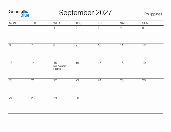 Printable September 2027 Calendar for Philippines
