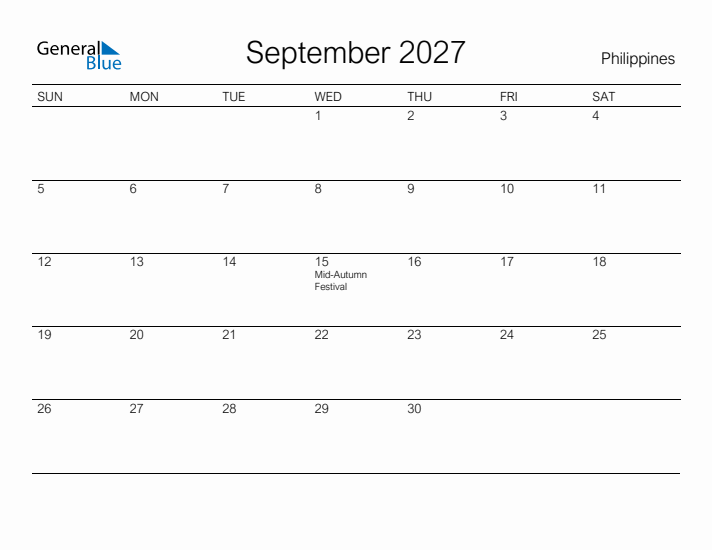 Printable September 2027 Calendar for Philippines