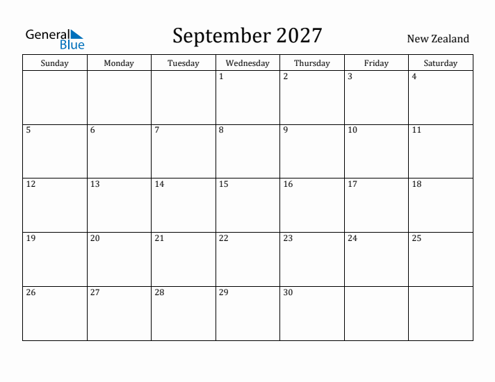 September 2027 Calendar New Zealand
