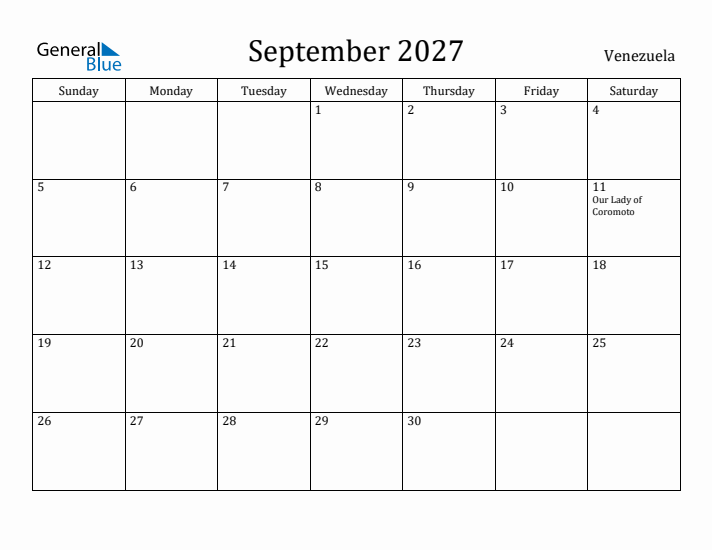 September 2027 Calendar Venezuela