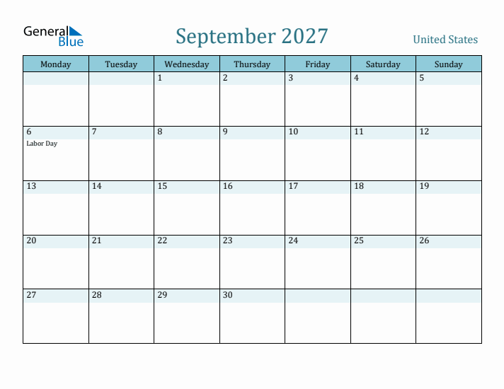 September 2027 Calendar with Holidays