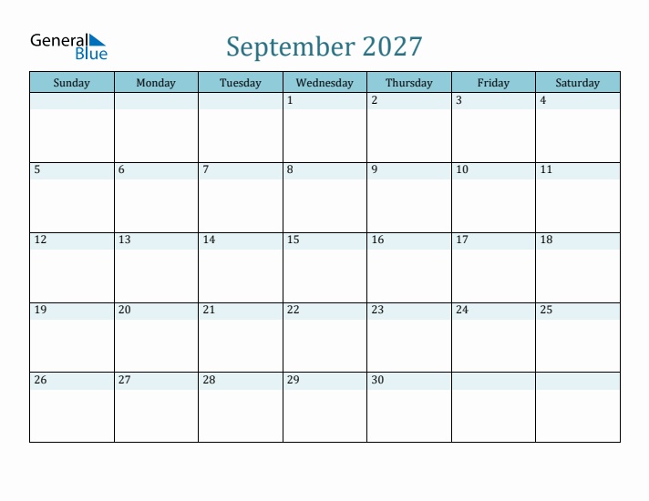 September 2027 Printable Calendar