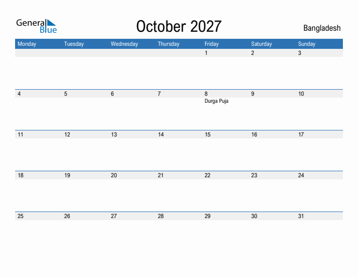 Fillable October 2027 Calendar