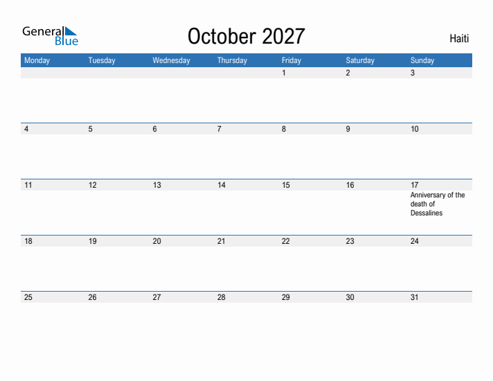 Fillable October 2027 Calendar