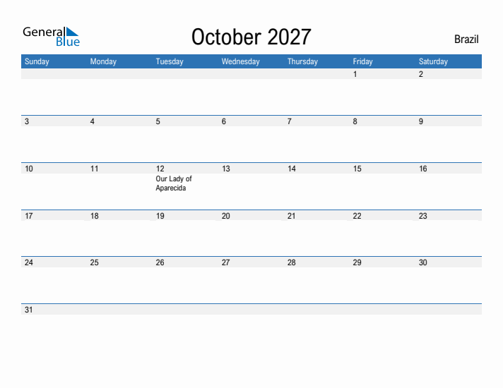 Fillable October 2027 Calendar