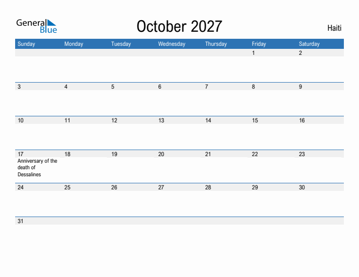 Fillable October 2027 Calendar