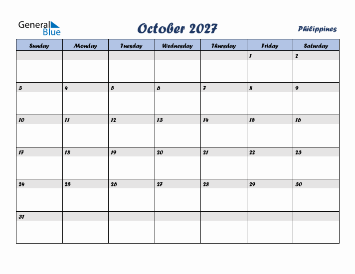 October 2027 Calendar with Holidays in Philippines