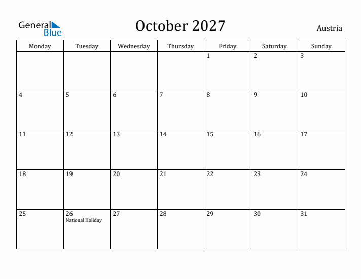 October 2027 Calendar Austria
