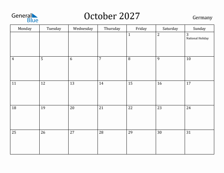 October 2027 Calendar Germany