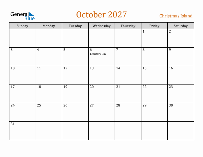 October 2027 Holiday Calendar with Sunday Start