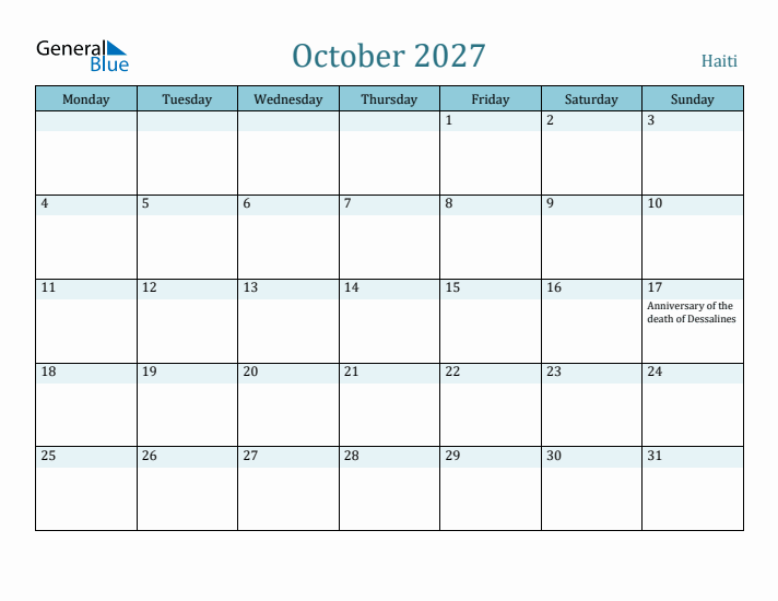 October 2027 Calendar with Holidays