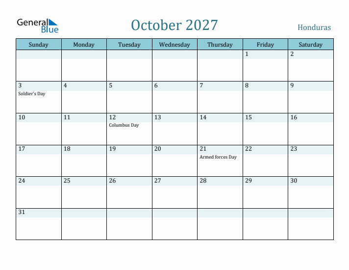 October 2027 Calendar with Holidays