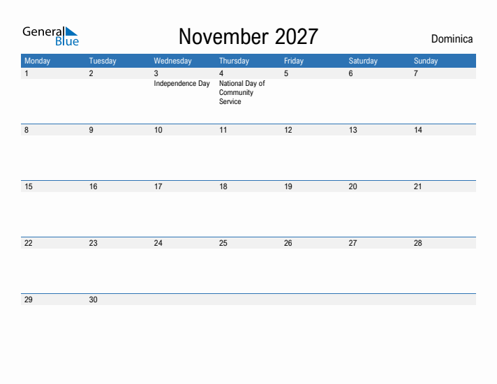 Fillable November 2027 Calendar