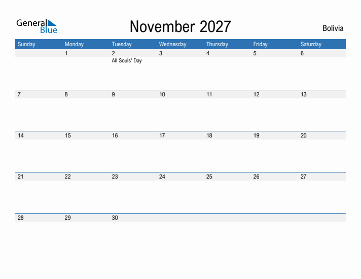 Fillable November 2027 Calendar