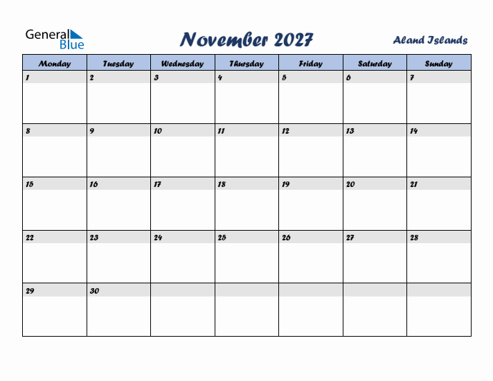 November 2027 Calendar with Holidays in Aland Islands