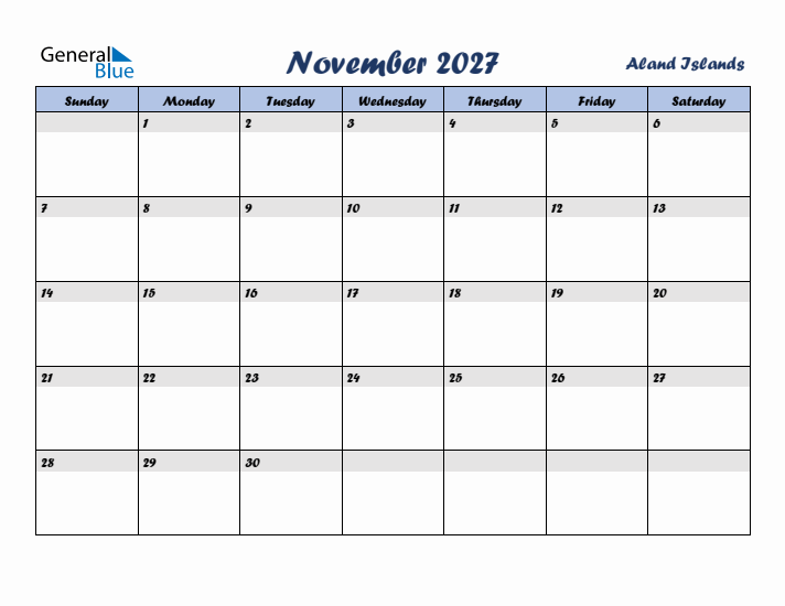 November 2027 Calendar with Holidays in Aland Islands