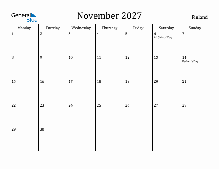 November 2027 Calendar Finland