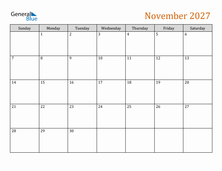 Editable November 2027 Calendar