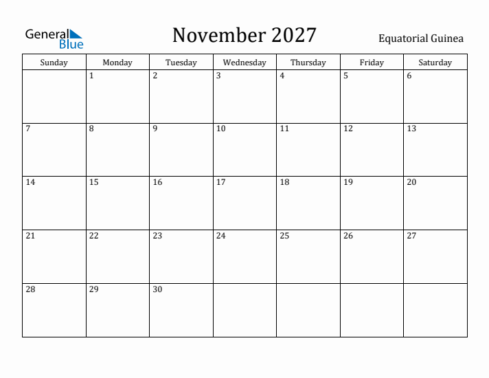 November 2027 Calendar Equatorial Guinea