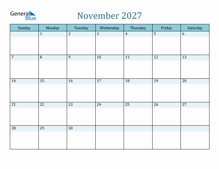 November 2027 Printable Calendar