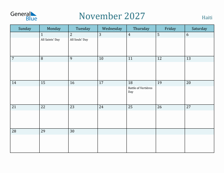 November 2027 Calendar with Holidays