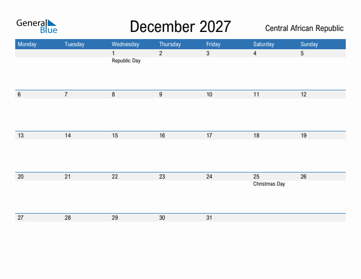 Fillable December 2027 Calendar