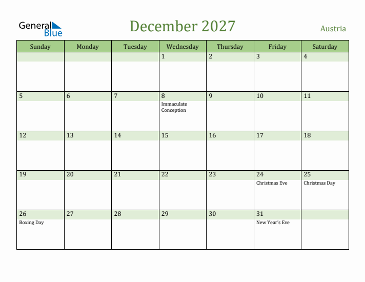December 2027 Calendar with Austria Holidays