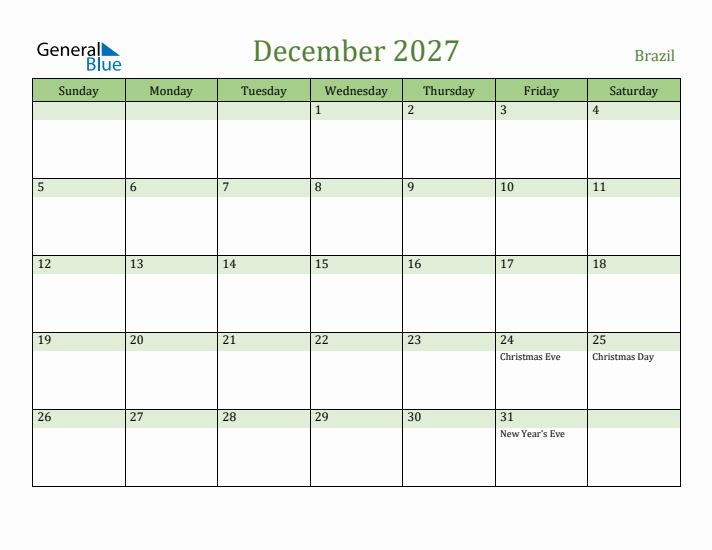 December 2027 Calendar with Brazil Holidays