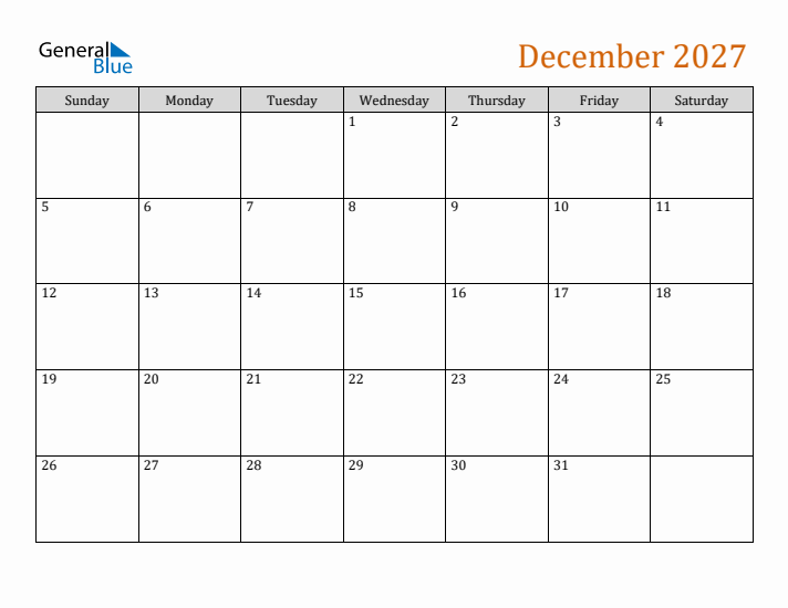 Editable December 2027 Calendar