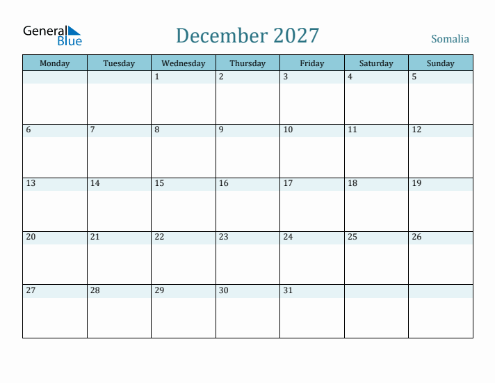 December 2027 Calendar with Holidays