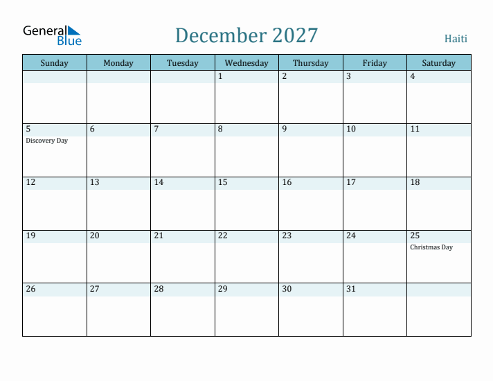 December 2027 Calendar with Holidays