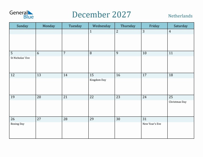 December 2027 Calendar with Holidays