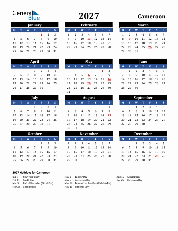2027 Cameroon Holiday Calendar