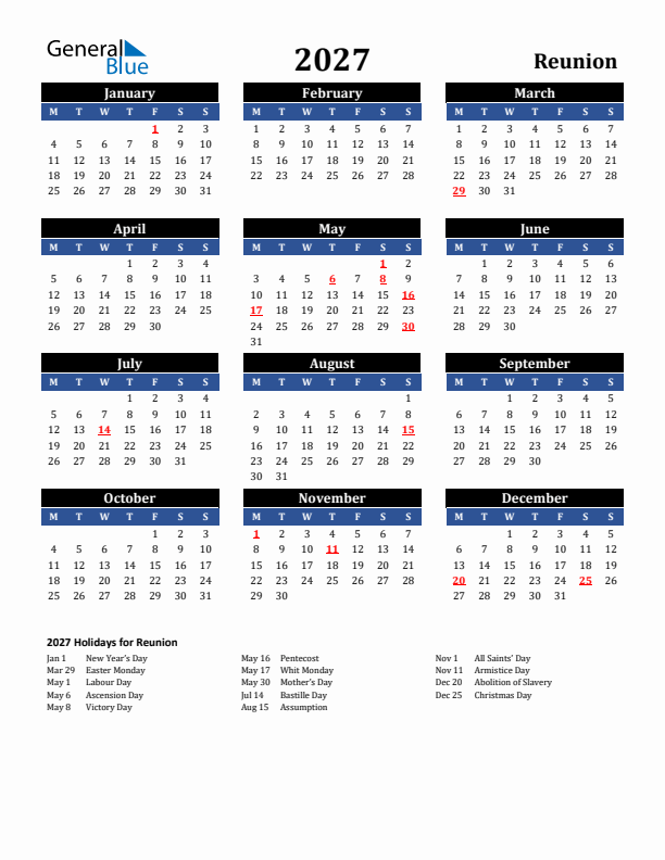 2027 Reunion Holiday Calendar