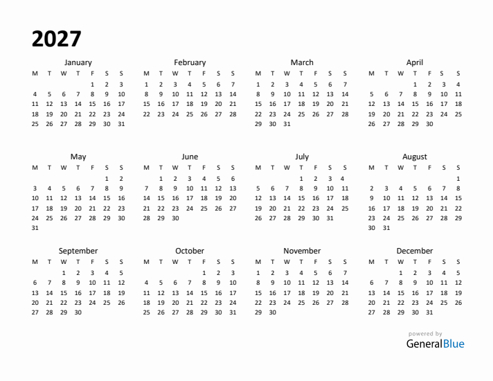 Year Planner 2027 Template