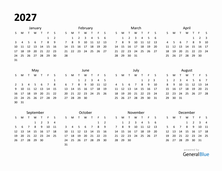 Year Planner 2027 Template