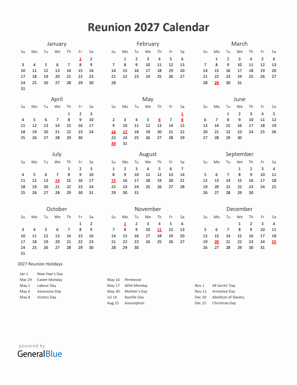 2027 Yearly Calendar Printable With Reunion Holidays