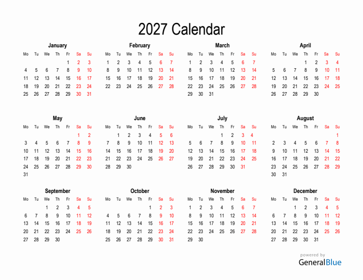 Free Calendar for 2027