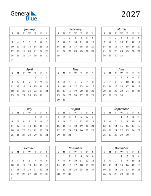 2027 Calendar Pdf 