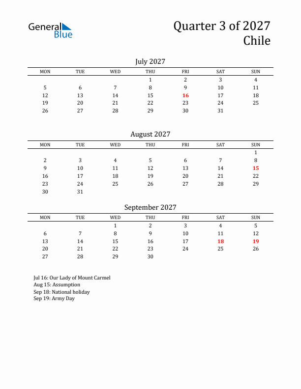 Quarter 3 2027 Chile Quarterly Calendar