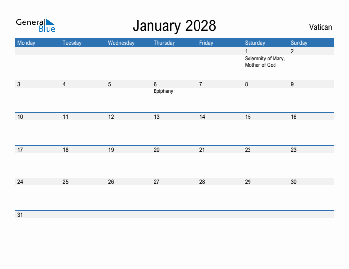 Fillable January 2028 Calendar