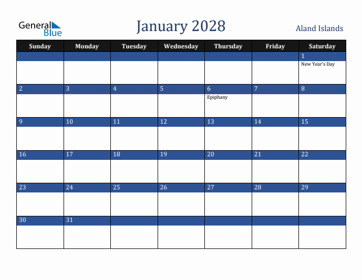 January 2028 Aland Islands Calendar (Sunday Start)