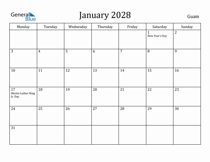 January 2028 Calendar Guam