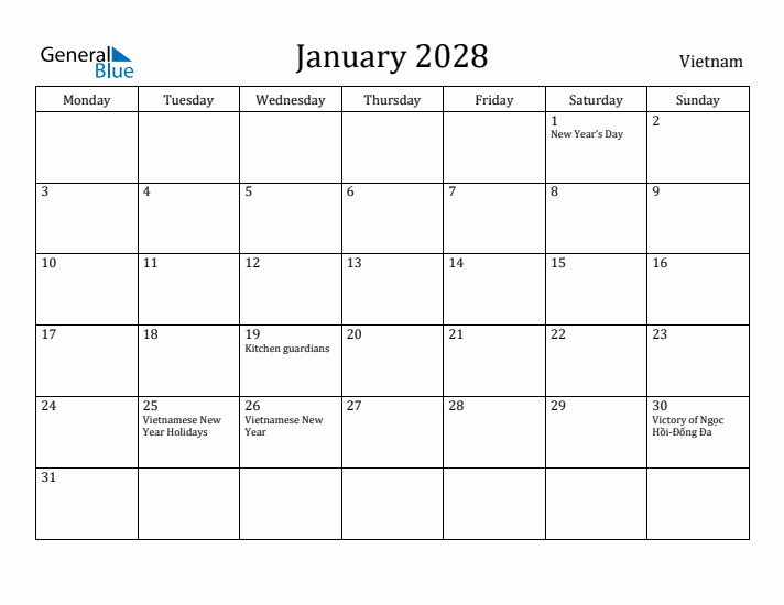 January 2028 Calendar Vietnam