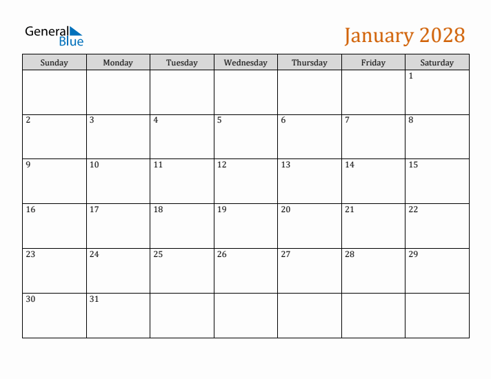 Editable January 2028 Calendar